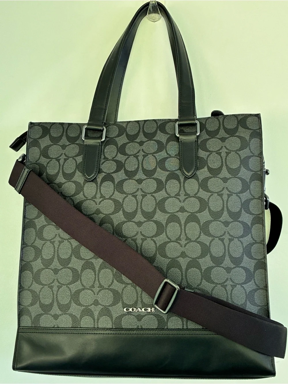 Coach Graham Structured Messenger Tote Bag Signature Canvas Charcoal Black C3232